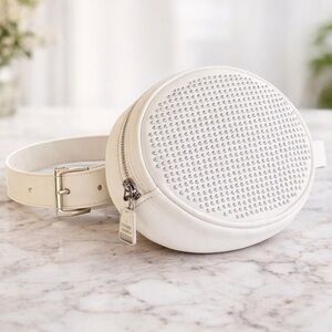 Steve Madden White Studded Fanny Pack Belt Bag Silver Studs Vegan 44” Adjusts
